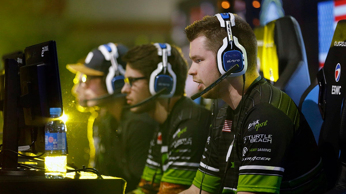 US E-Sports player Ian Porter, gamertag "Crimsix" of the OpTic Gaming's team, competes in "Call of Duty" during an electronic video game tournament at the eSports World Convention (ESWC) in 2017 in Paris, France