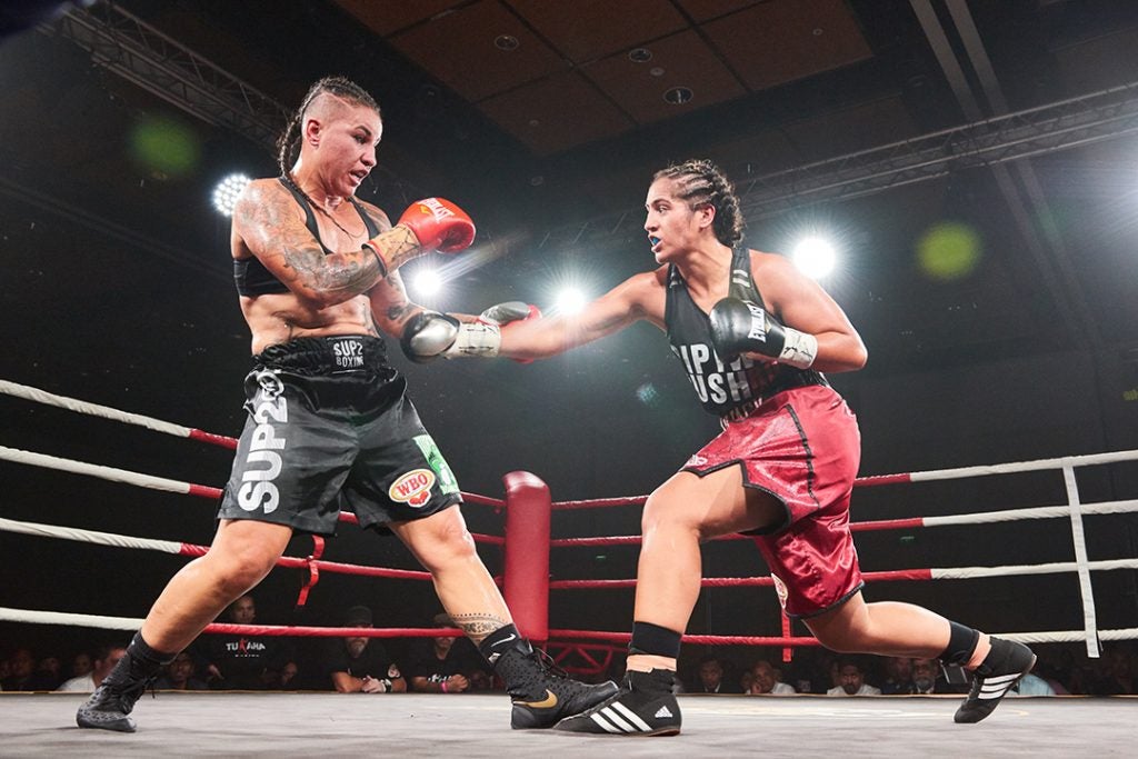 WBO light heavyweight contenders Geovana Peres (left) and Lani Daniels. (Photo by Bex Charteris)