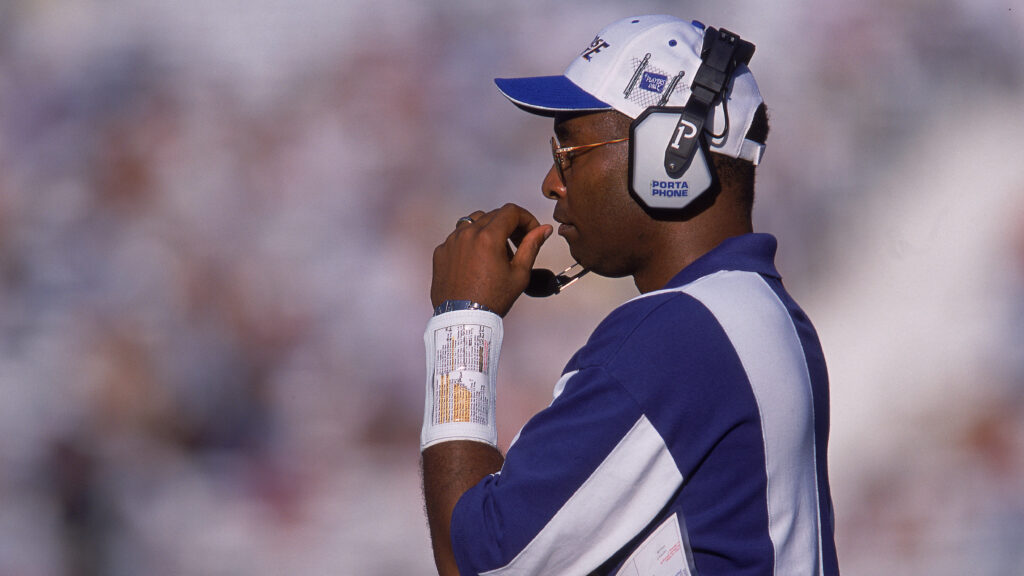 1 Sep 2001: Head Coach Dr. Fitz Hill of the San Jose State Spartans watching the action from the sideline during the game against the Southern California (USC) Trojans at the L.A. Coliseum in Los Angeles, California. The Trojans defeated the Spartans 21-10.Mandatory Credit: Stephen Dunn /Allsport