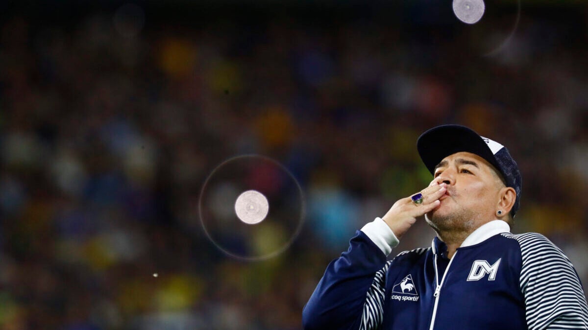 Former Argentina soccer playerDiego Armando Maradona blows a kiss