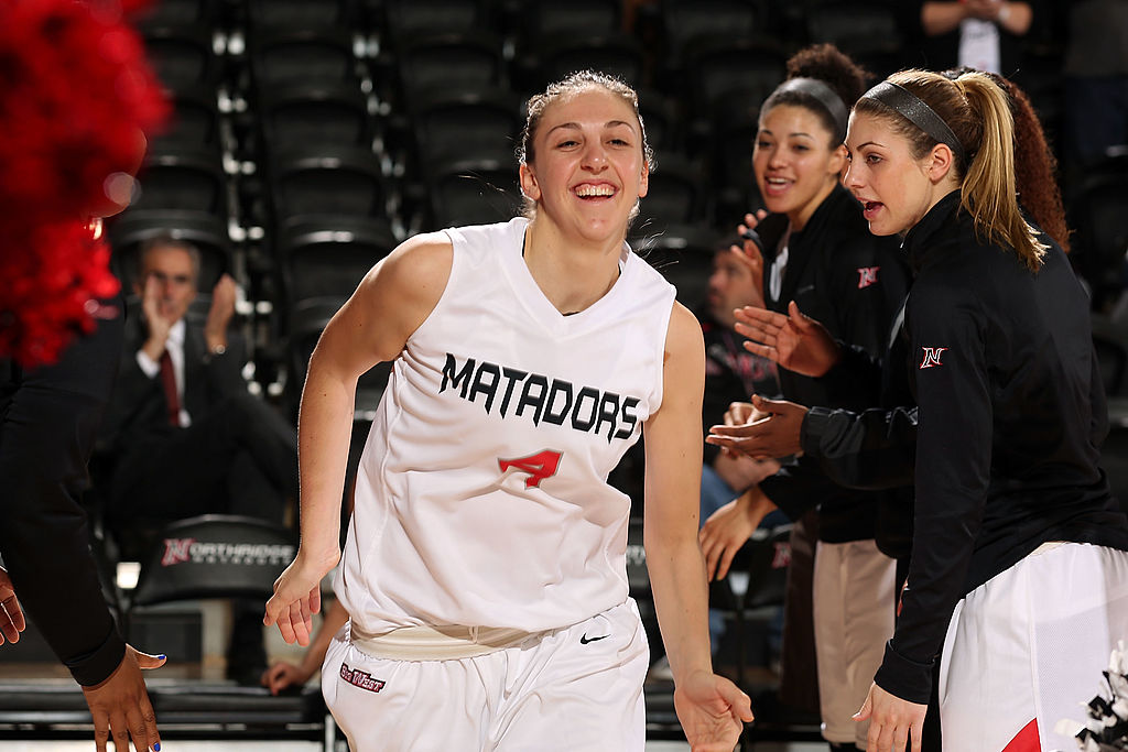 NORTHRIDGE, CA - DECEMBER 19: Camille Mahlknecht #4 of the Cal State Northridge Matadors is introduced before the game against the Northern Arizona Lumberjacks at The Matadome on December 19, 2013 in Northridge, California. (Photo by Jeff Golden/Getty Images)