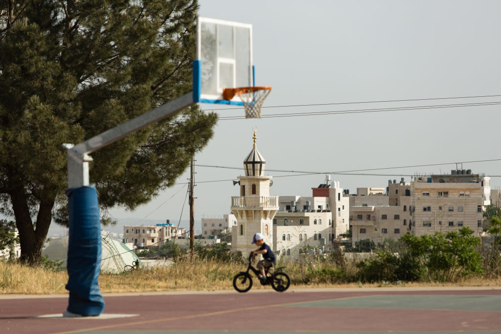 A basketball hoop in Kiryat Arba